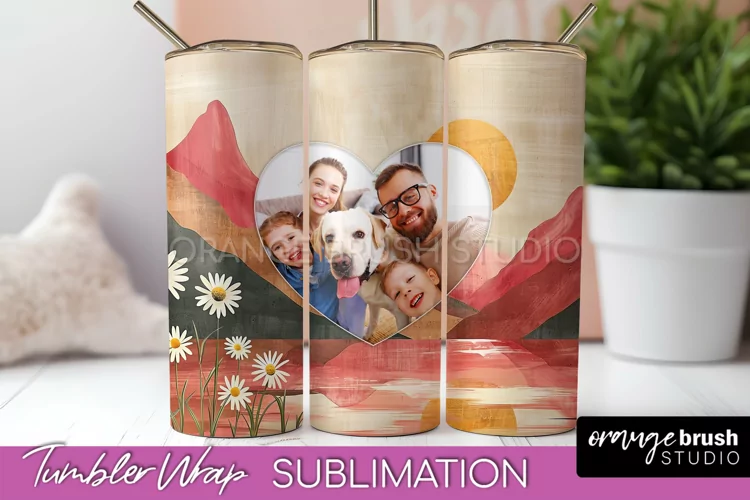 Photo Tumbler Wrap, Boho Family Frame Tumbler Sublimation