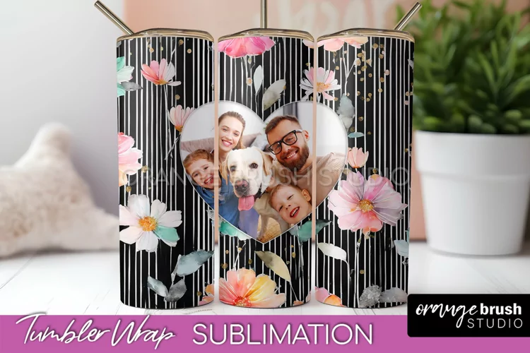 Photo Tumbler Wrap, Floral Picture Frame Tumbler Sublimation
