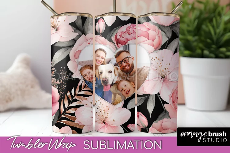 Photo Tumbler Wrap, Floral Picture Frame Tumbler Sublimation