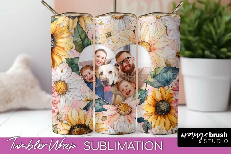Photo Tumbler Wrap, Floral Picture Frame Tumbler Sublimation