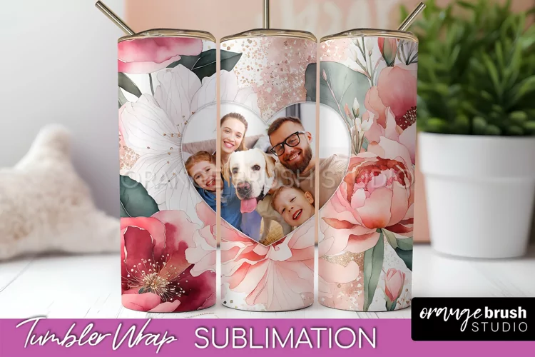 Photo Tumbler Wrap, Floral Picture Frame Tumbler Sublimation