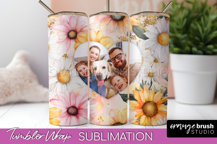 Photo Tumbler Wrap, Floral Picture Frame Tumbler Sublimation example image 1
