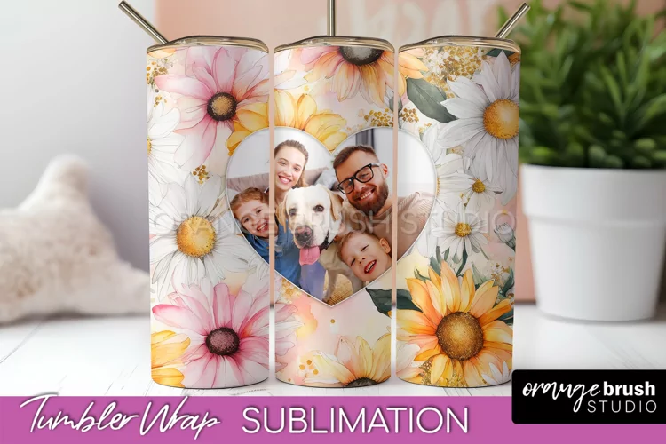 Photo Tumbler Wrap, Floral Picture Frame Tumbler Sublimation