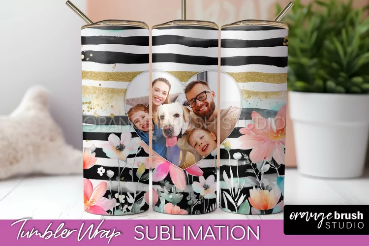 Photo Tumbler Wrap, Floral Picture Frame Tumbler Sublimation
