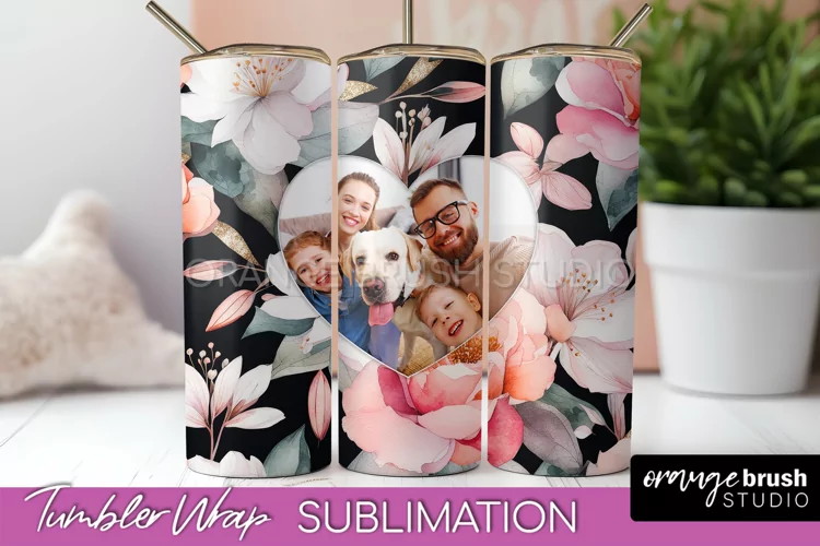 Photo Tumbler Wrap, Floral Picture Frame Tumbler Sublimation