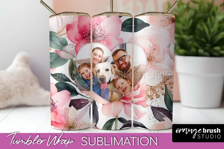 Photo Tumbler Wrap, Floral Picture Frame Tumbler Sublimation