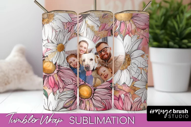 Photo Tumbler Wrap, Floral Picture Frame Tumbler Sublimation