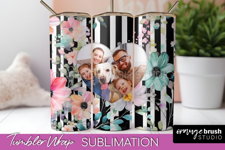Photo Tumbler Wrap, Floral Picture Frame Tumbler Sublimation example image 1