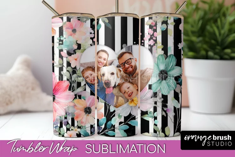 Photo Tumbler Wrap, Floral Picture Frame Tumbler Sublimation