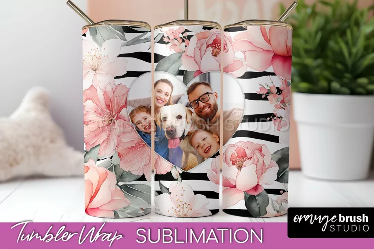Photo Tumbler Wrap, Floral Picture Frame Tumbler Sublimation