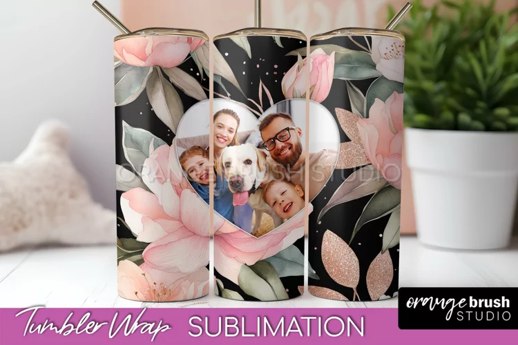 Photo Tumbler Wrap, Floral Picture Frame Tumbler Sublimation
