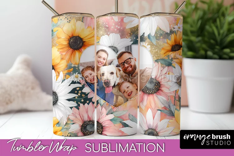Photo Tumbler Wrap, Floral Picture Frame Tumbler Sublimation