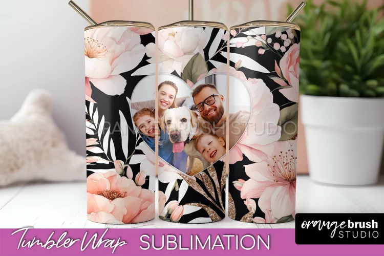 Photo Tumbler Wrap, Floral Picture Frame Tumbler Sublimation