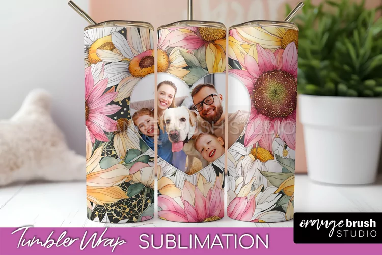 Photo Tumbler Wrap, Floral Picture Frame Tumbler Sublimation