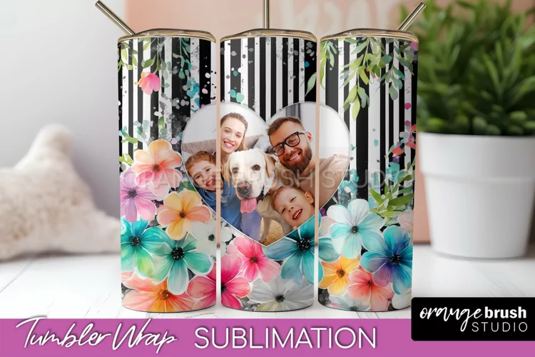Photo Tumbler Wrap, Floral Picture Frame Tumbler Sublimation
