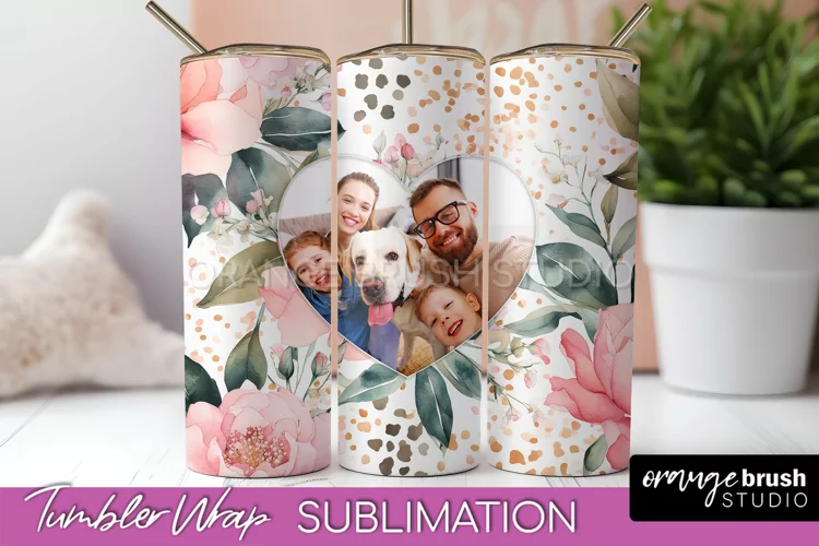 Photo Tumbler Wrap, Floral Picture Frame Tumbler Sublimation