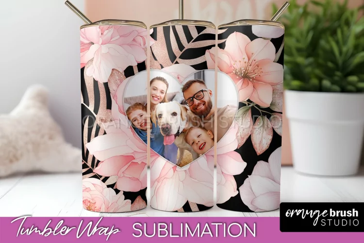 Photo Tumbler Wrap, Floral Picture Frame Tumbler Sublimation