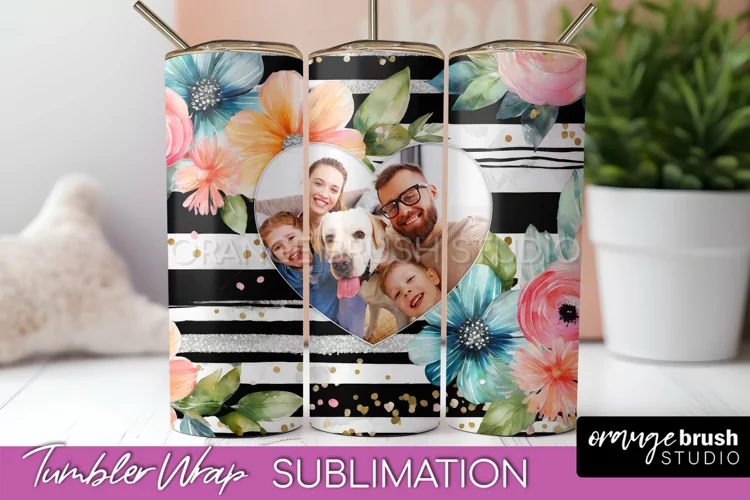 Photo Tumbler Wrap, Floral Picture Frame Tumbler Sublimation
