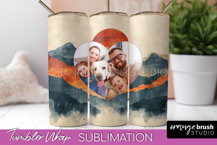 Photo Tumbler Wrap, Boho Family Frame Tumbler Sublimation example image 1