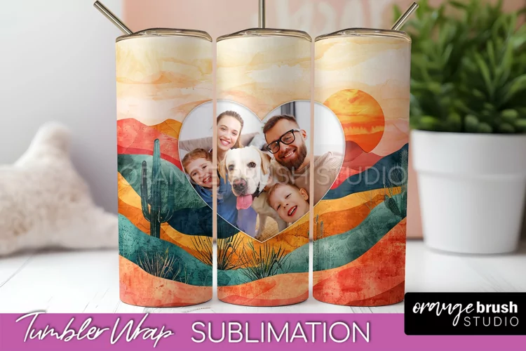 Photo Tumbler Wrap, Boho Family Frame Tumbler Sublimation