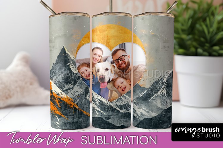 Photo Tumbler Wrap, Boho Family Frame Tumbler Sublimation example image 1