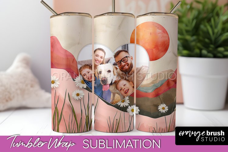 Photo Tumbler Wrap, Boho Family Frame Tumbler Sublimation example image 1