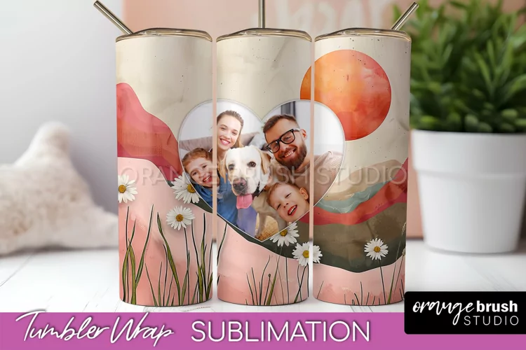 Photo Tumbler Wrap, Boho Family Frame Tumbler Sublimation