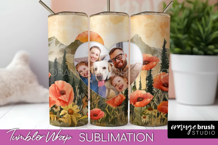 Photo Tumbler Wrap, Boho Family Frame Tumbler Sublimation