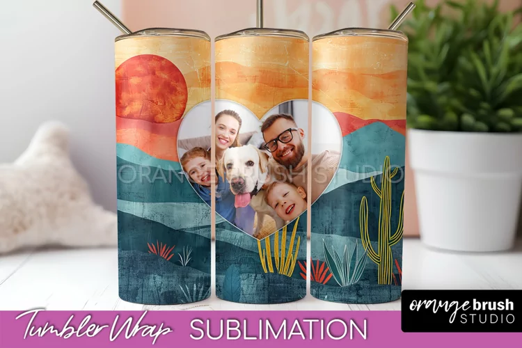 Photo Tumbler Wrap, Boho Family Frame Tumbler Sublimation
