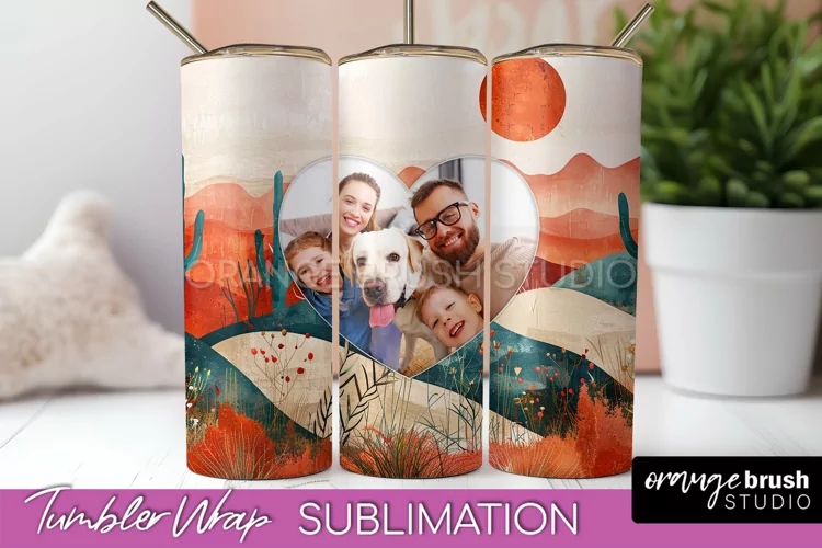 Photo Tumbler Wrap, Boho Family Frame Tumbler Sublimation