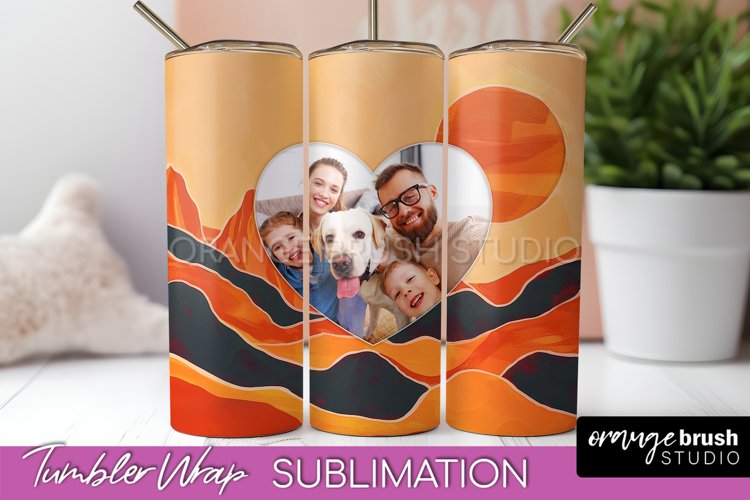 Photo Tumbler Wrap, Boho Family Frame Tumbler Sublimation example image 1