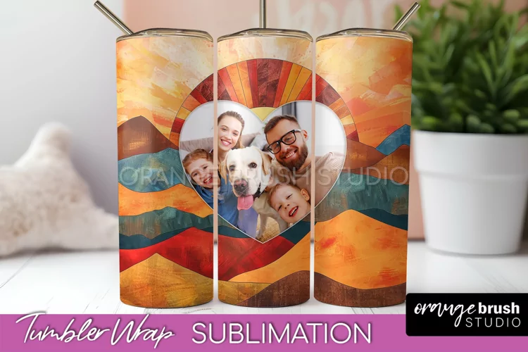 Photo Tumbler Wrap, Boho Family Frame Tumbler Sublimation
