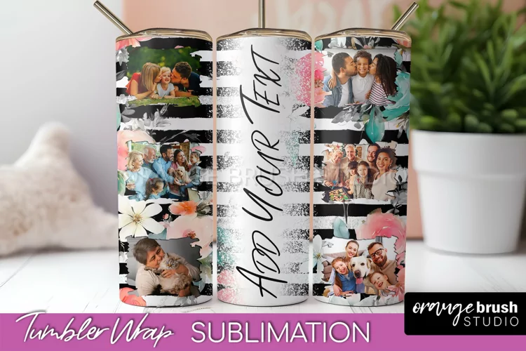 Photo Tumbler Wrap, Floral Picture Frame Tumbler Sublimation