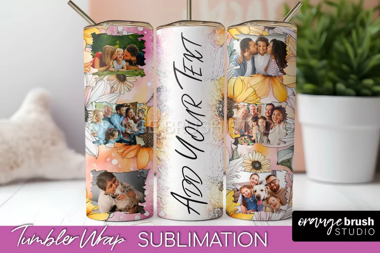 Photo Tumbler Wrap, Floral Picture Frame Tumbler Sublimation