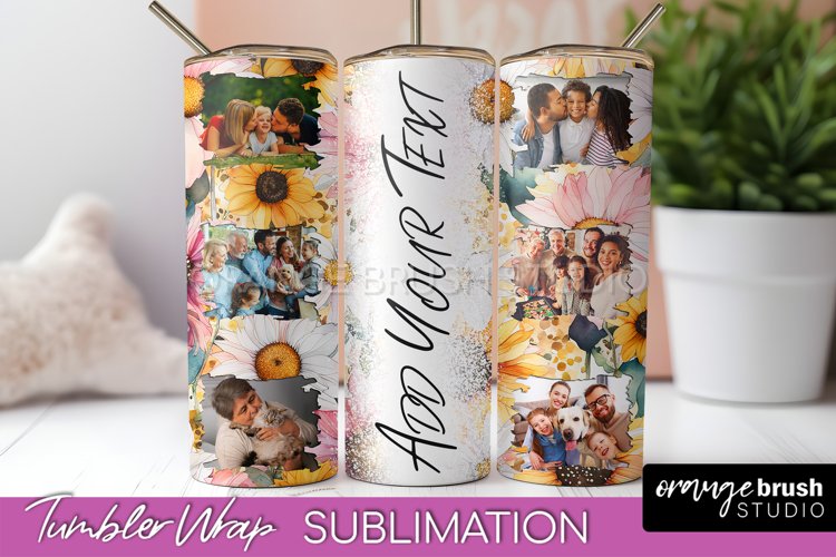 Photo Tumbler Wrap, Floral Picture Frame Tumbler Sublimation example image 1