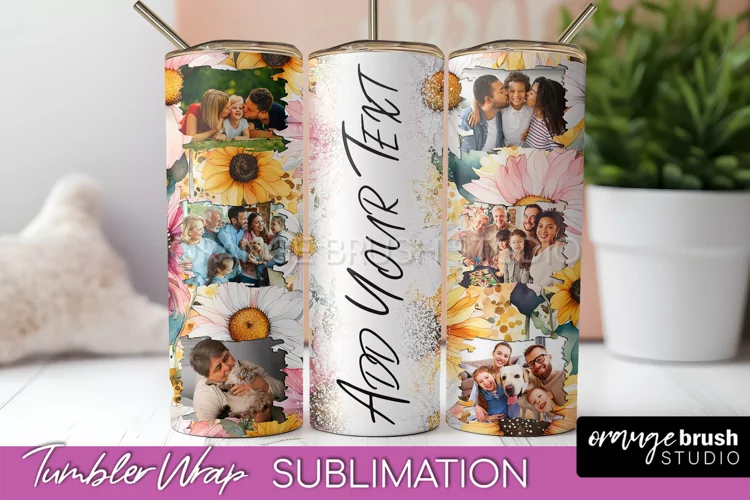 Photo Tumbler Wrap, Floral Picture Frame Tumbler Sublimation