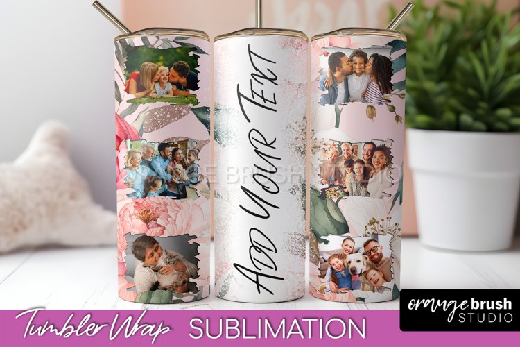 Photo Tumbler Wrap, Floral Picture Frame Tumbler Sublimation example image 1