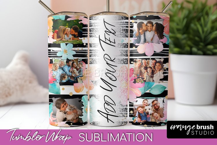 Photo Tumbler Wrap, Floral Picture Frame Tumbler Sublimation example image 1