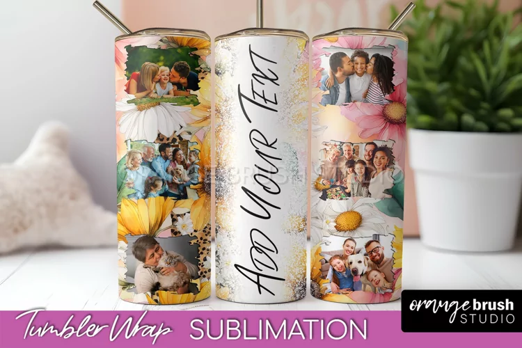 Photo Tumbler Wrap, Floral Picture Frame Tumbler Sublimation