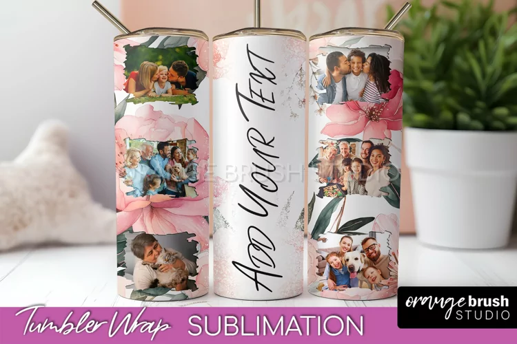 Photo Tumbler Wrap, Floral Picture Frame Tumbler Sublimation