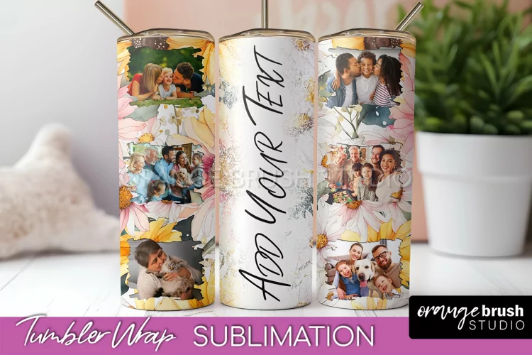 Photo Tumbler Wrap, Floral Picture Frame Tumbler Sublimation