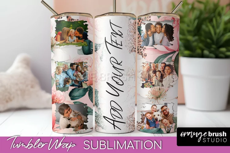 Photo Tumbler Wrap, Floral Picture Frame Tumbler Sublimation