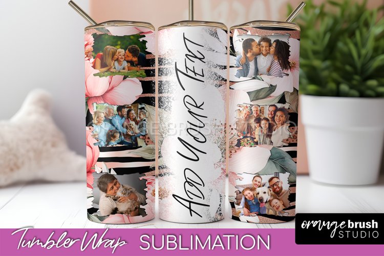 Photo Tumbler Wrap, Floral Picture Frame Tumbler Sublimation example image 1
