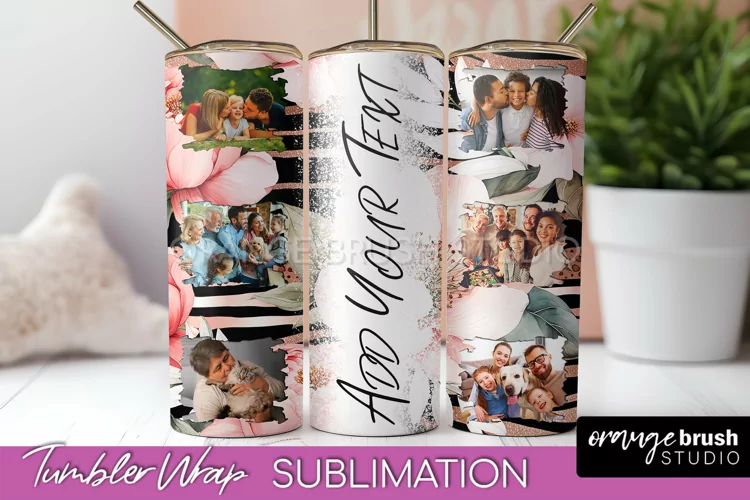 Photo Tumbler Wrap, Floral Picture Frame Tumbler Sublimation