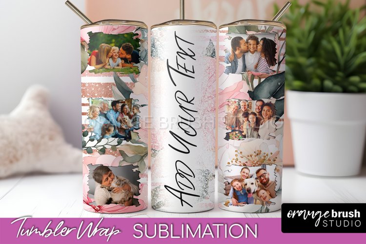 Photo Tumbler Wrap, Floral Picture Frame Tumbler Sublimation example image 1
