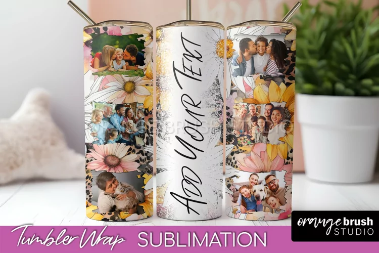 Photo Tumbler Wrap, Floral Picture Frame Tumbler Sublimation