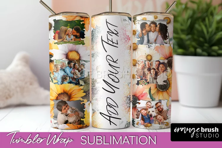 Photo Tumbler Wrap, Floral Picture Frame Tumbler Sublimation