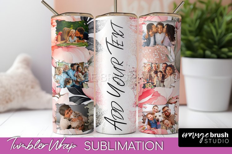 Photo Tumbler Wrap, Floral Picture Frame Tumbler Sublimation example image 1