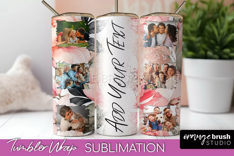 Photo Tumbler Wrap, Floral Picture Frame Tumbler Sublimation