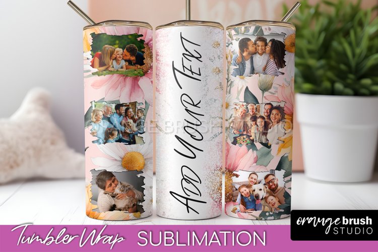 Photo Tumbler Wrap, Floral Picture Frame Tumbler Sublimation example image 1